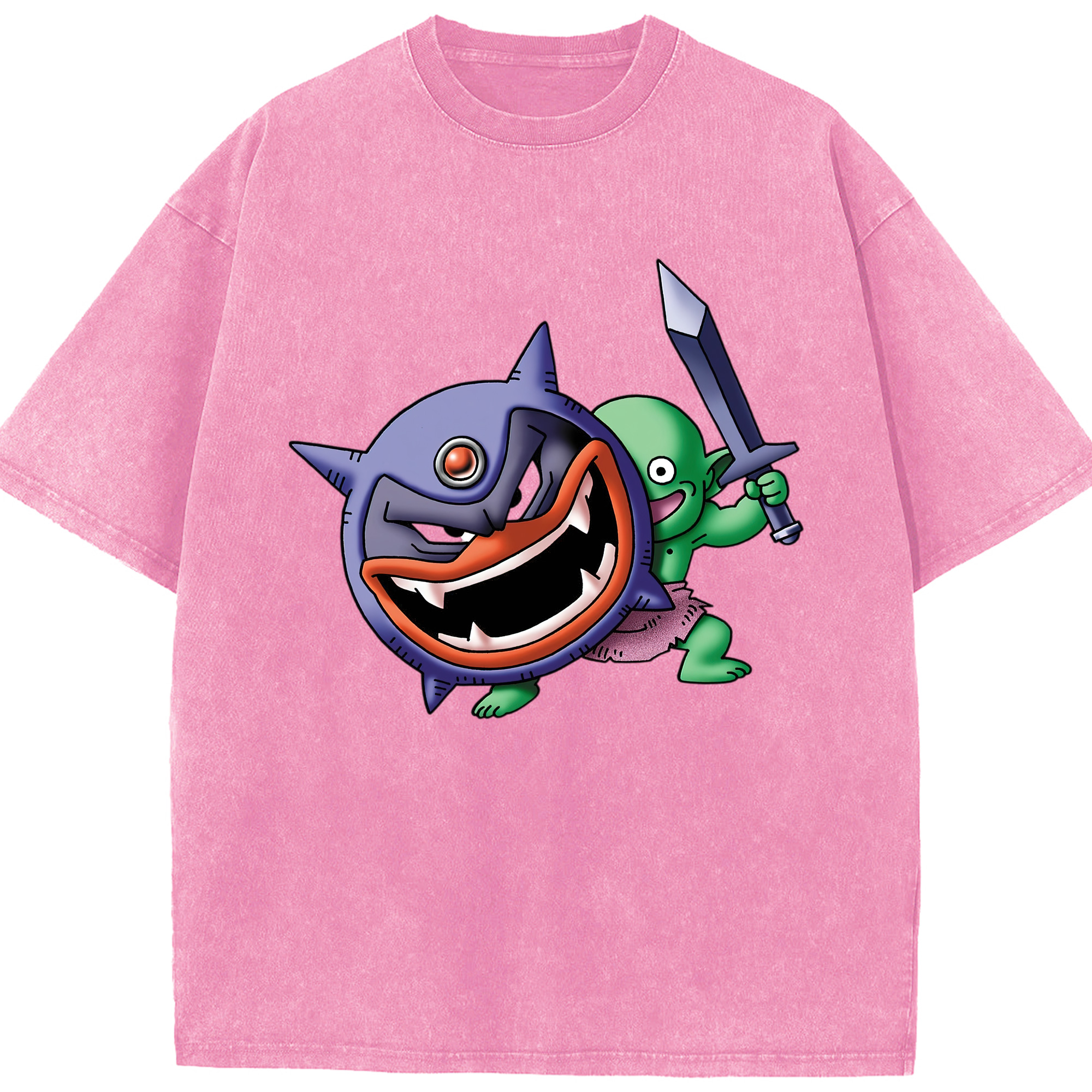 （画像用） ドラゴンクエスト Doragon Kuesuto Dragon Quest 綿100% ヴィンテージ風 半袖Tシャツ（フロントプリント）